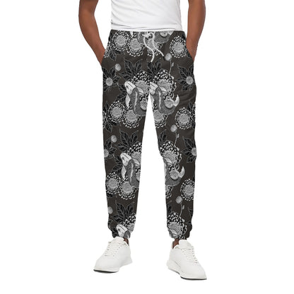 Koi Carp And Chrysanthemum Pattern Print Cotton Pants