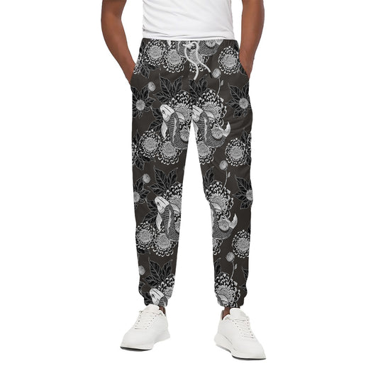 Koi Carp And Chrysanthemum Pattern Print Cotton Pants