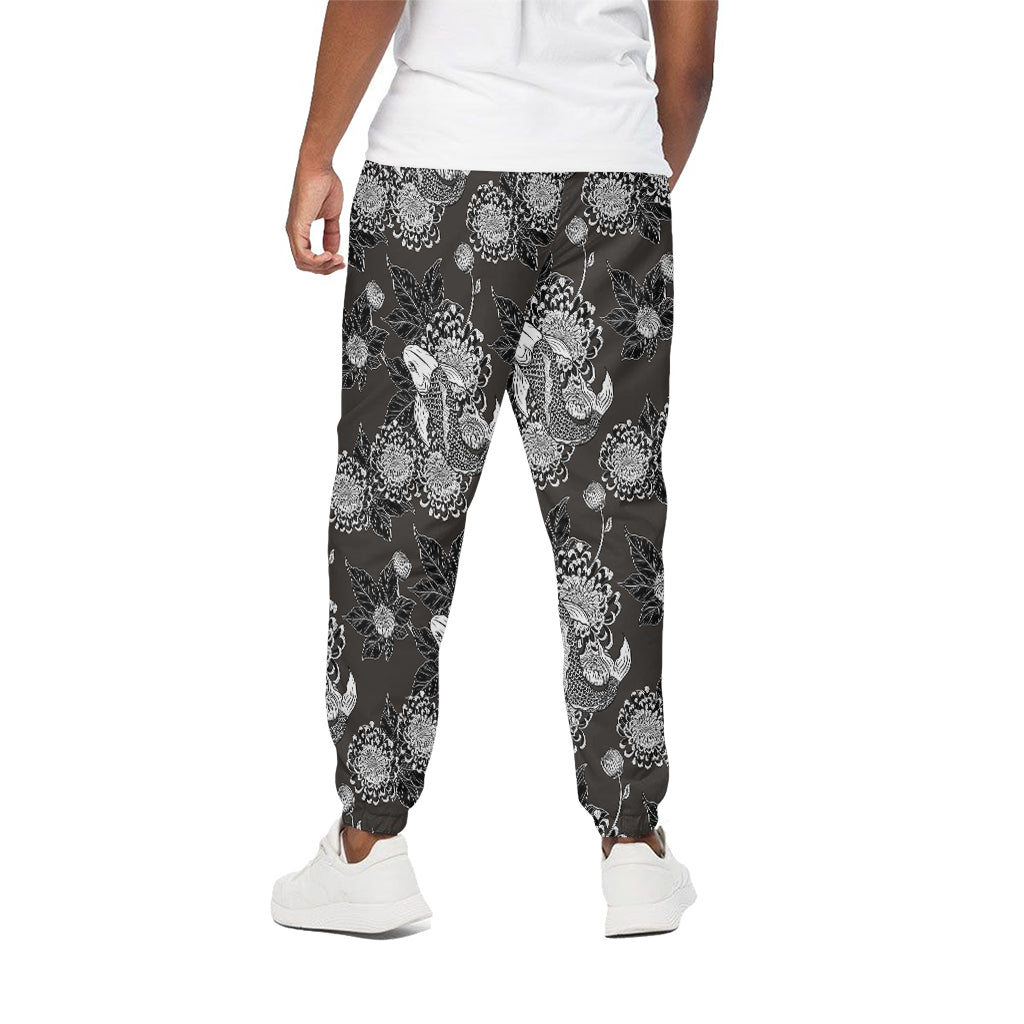 Koi Carp And Chrysanthemum Pattern Print Cotton Pants