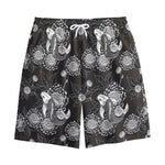 Koi Carp And Chrysanthemum Pattern Print Cotton Shorts