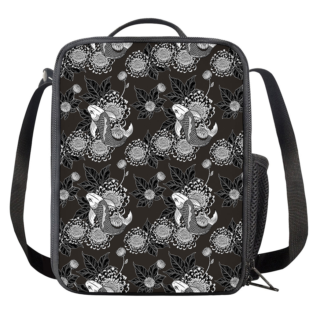 Koi Carp And Chrysanthemum Pattern Print Crossbody Lunch Bag