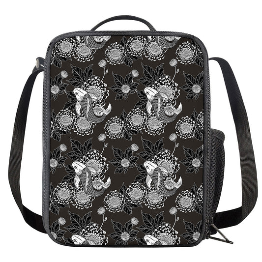 Koi Carp And Chrysanthemum Pattern Print Crossbody Lunch Bag