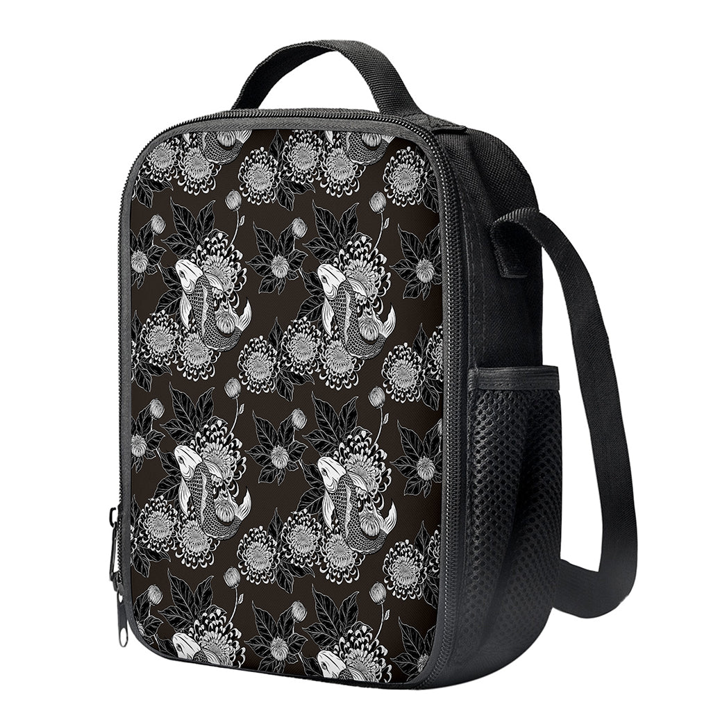 Koi Carp And Chrysanthemum Pattern Print Crossbody Lunch Bag