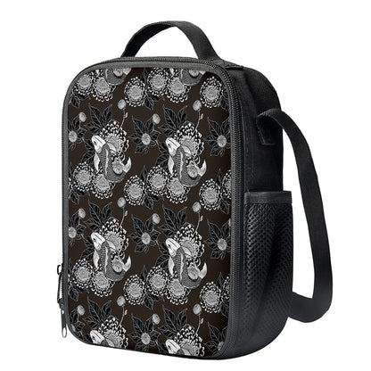 Koi Carp And Chrysanthemum Pattern Print Crossbody Lunch Bag