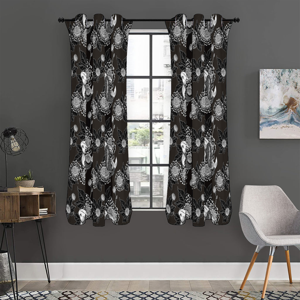 Koi Carp And Chrysanthemum Pattern Print Curtain