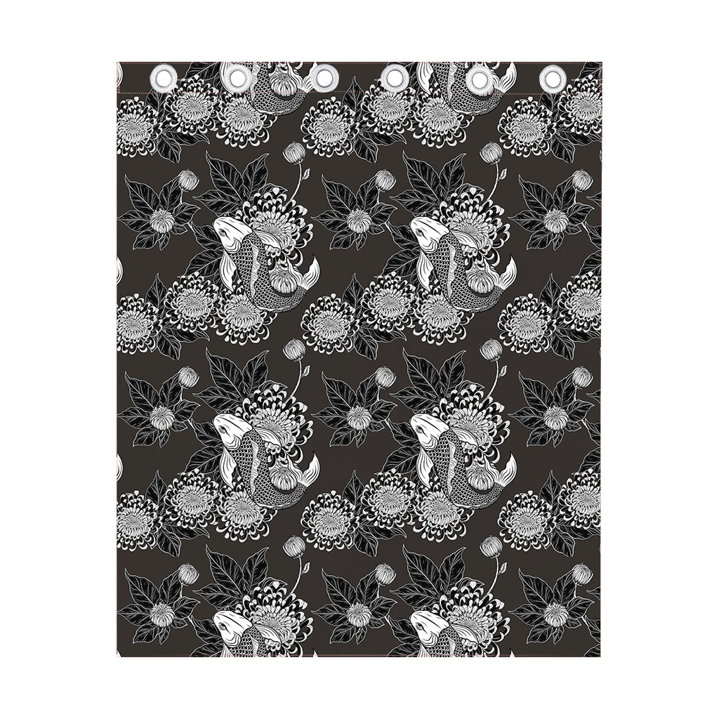 Koi Carp And Chrysanthemum Pattern Print Curtain
