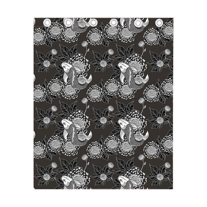 Koi Carp And Chrysanthemum Pattern Print Curtain