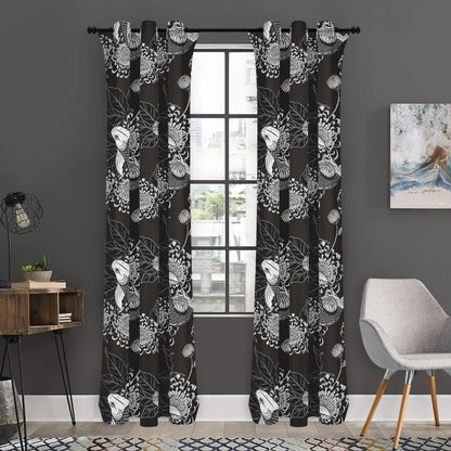Koi Carp And Chrysanthemum Pattern Print Curtain