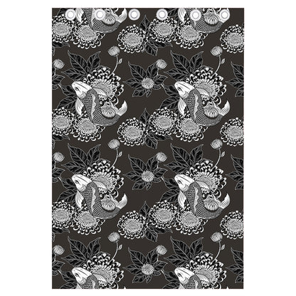 Koi Carp And Chrysanthemum Pattern Print Curtain