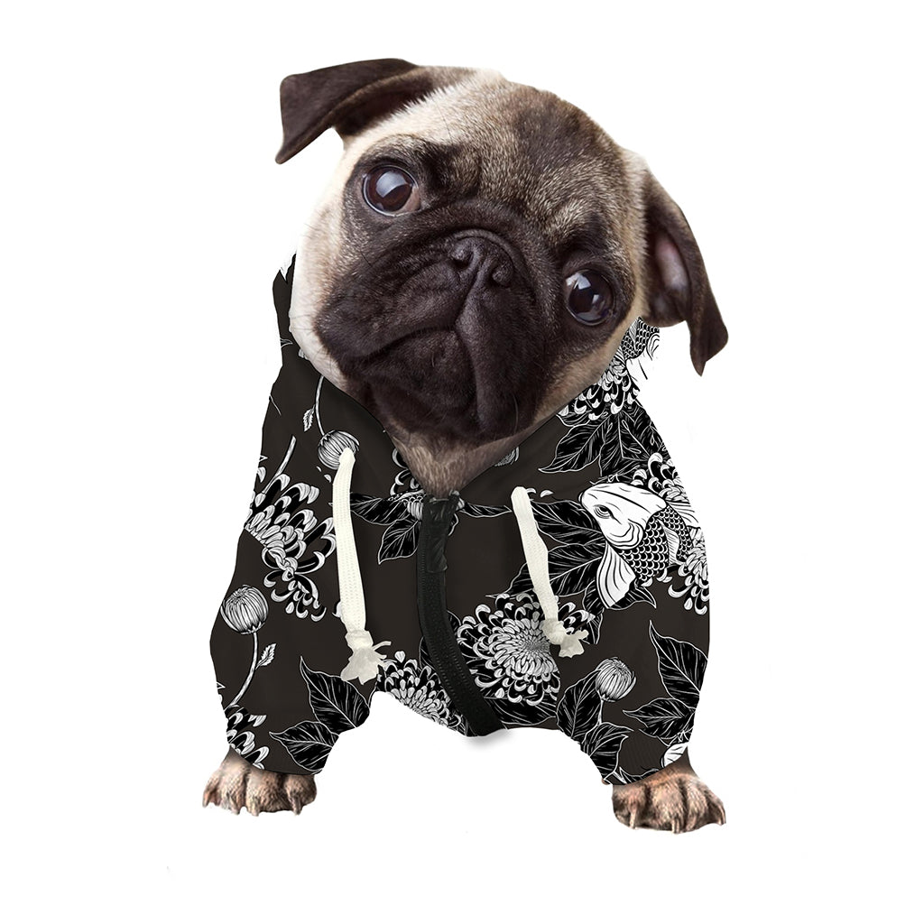 Koi Carp And Chrysanthemum Pattern Print Dog Zip Up Hoodie