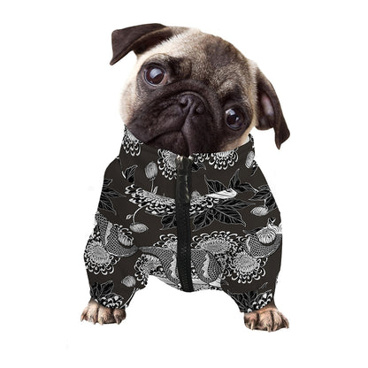 Koi Carp And Chrysanthemum Pattern Print Dog Zip Up Jacket