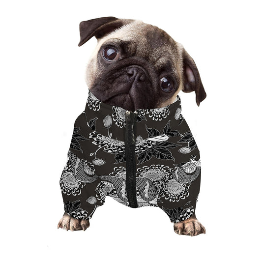 Koi Carp And Chrysanthemum Pattern Print Dog Zip Up Jacket