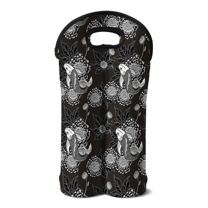 Koi Carp And Chrysanthemum Pattern Print Double Neoprene Wine Tote