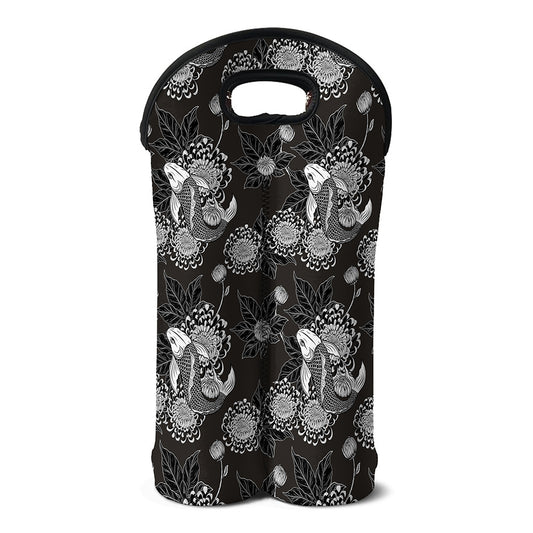 Koi Carp And Chrysanthemum Pattern Print Double Neoprene Wine Tote