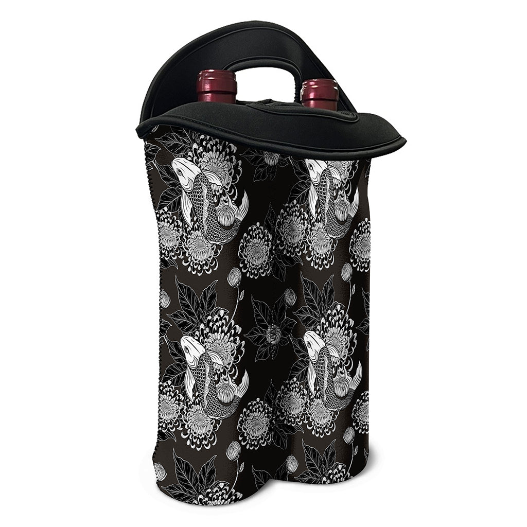 Koi Carp And Chrysanthemum Pattern Print Double Neoprene Wine Tote