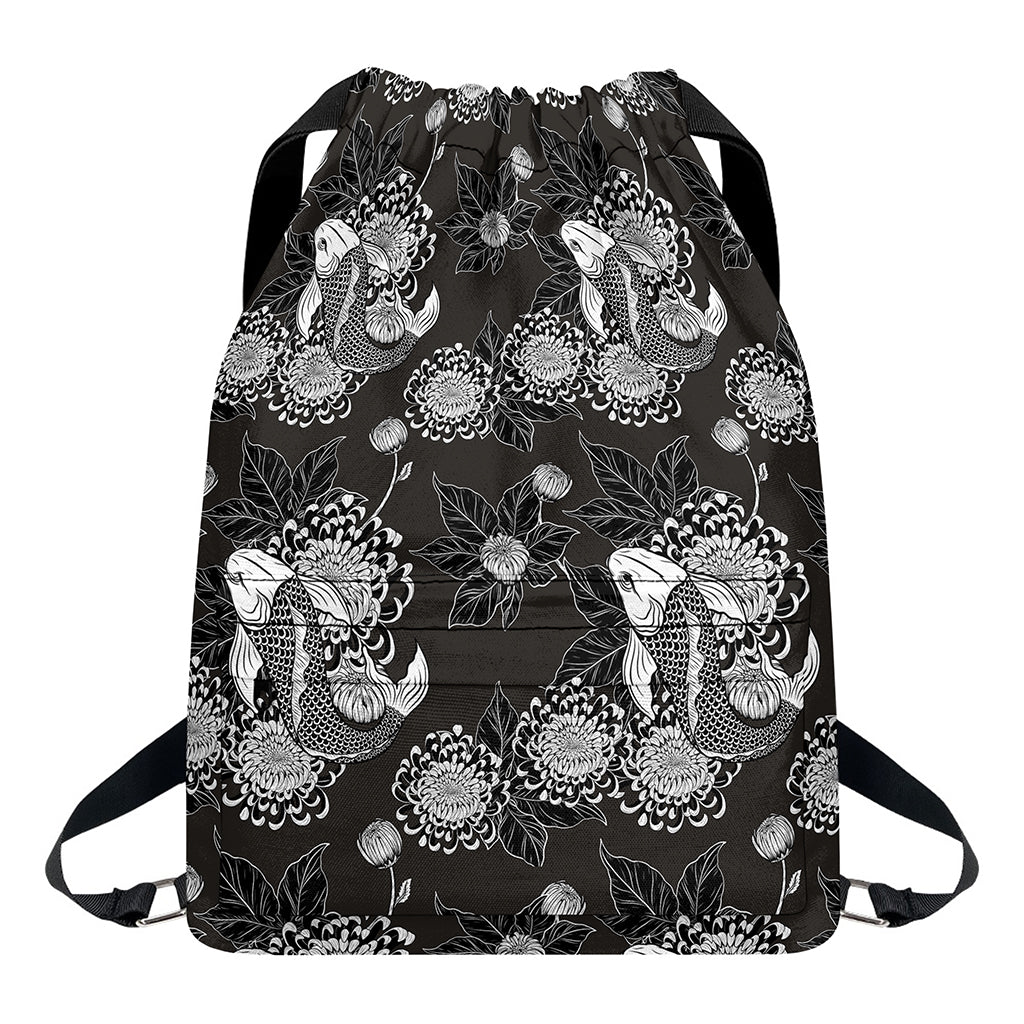 Koi Carp And Chrysanthemum Pattern Print Drawstring Backpack