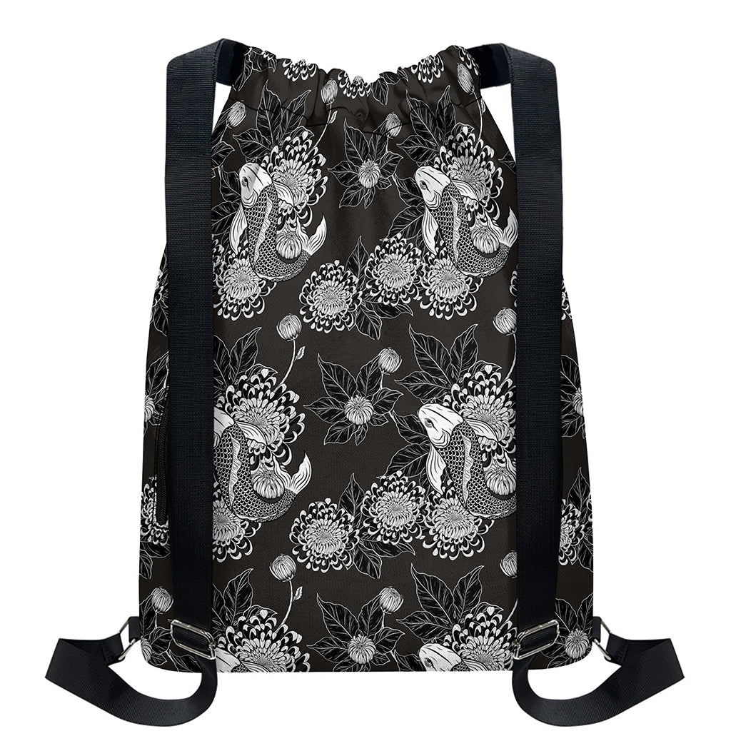 Koi Carp And Chrysanthemum Pattern Print Drawstring Backpack