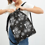 Koi Carp And Chrysanthemum Pattern Print Drawstring Backpack