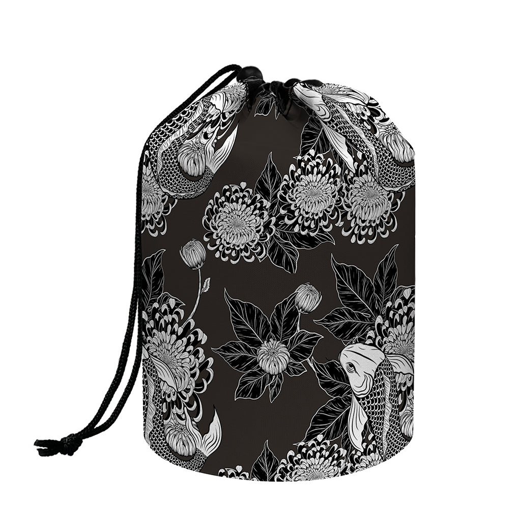 Koi Carp And Chrysanthemum Pattern Print Drawstring Makeup Bag
