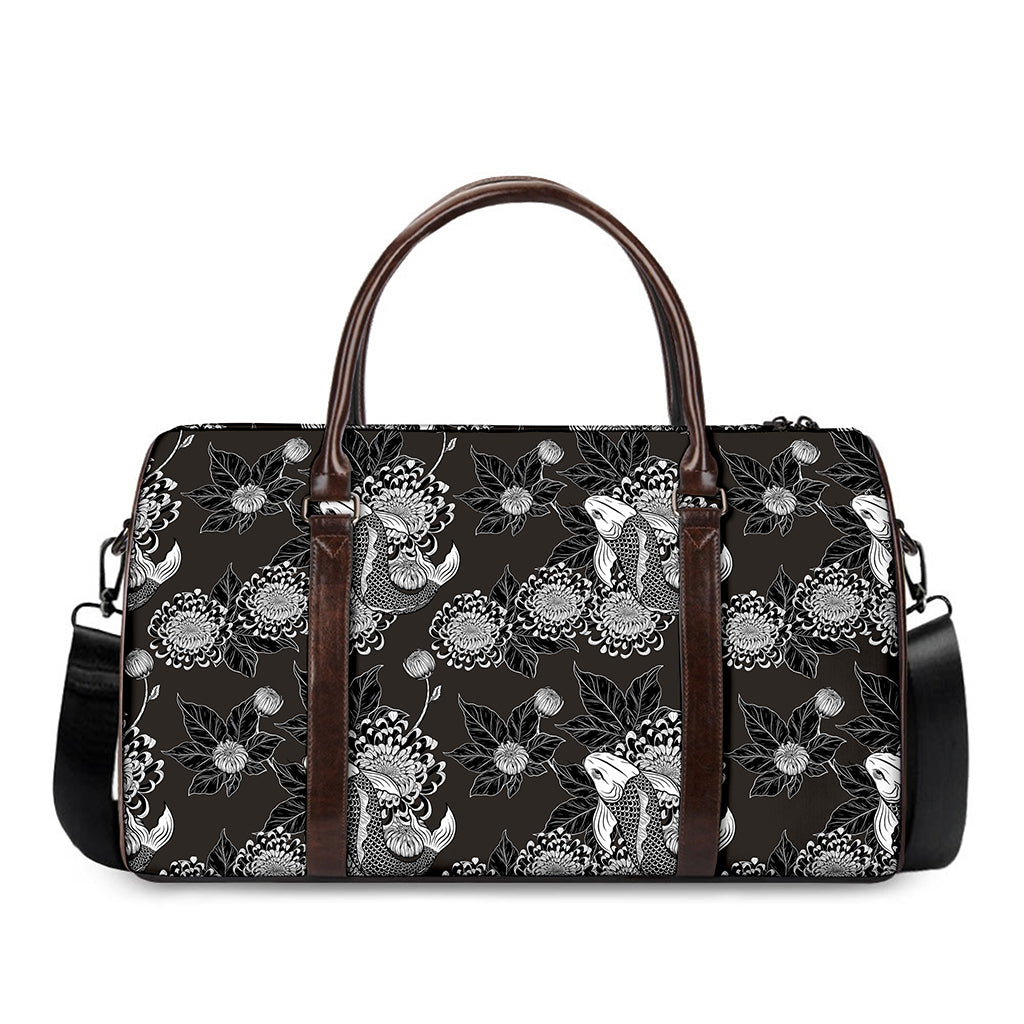 Koi Carp And Chrysanthemum Pattern Print Duffle Bag