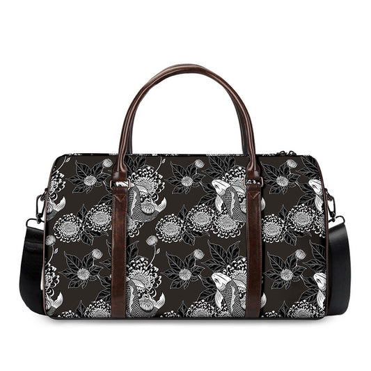 Koi Carp And Chrysanthemum Pattern Print Duffle Bag