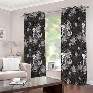 Koi Carp And Chrysanthemum Pattern Print Extra Wide Grommet Curtains