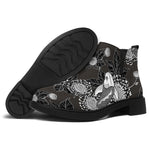 Koi Carp And Chrysanthemum Pattern Print Flat Ankle Boots