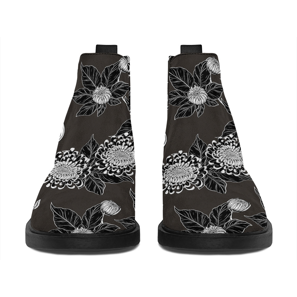 Koi Carp And Chrysanthemum Pattern Print Flat Ankle Boots