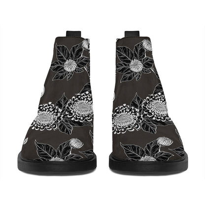 Koi Carp And Chrysanthemum Pattern Print Flat Ankle Boots