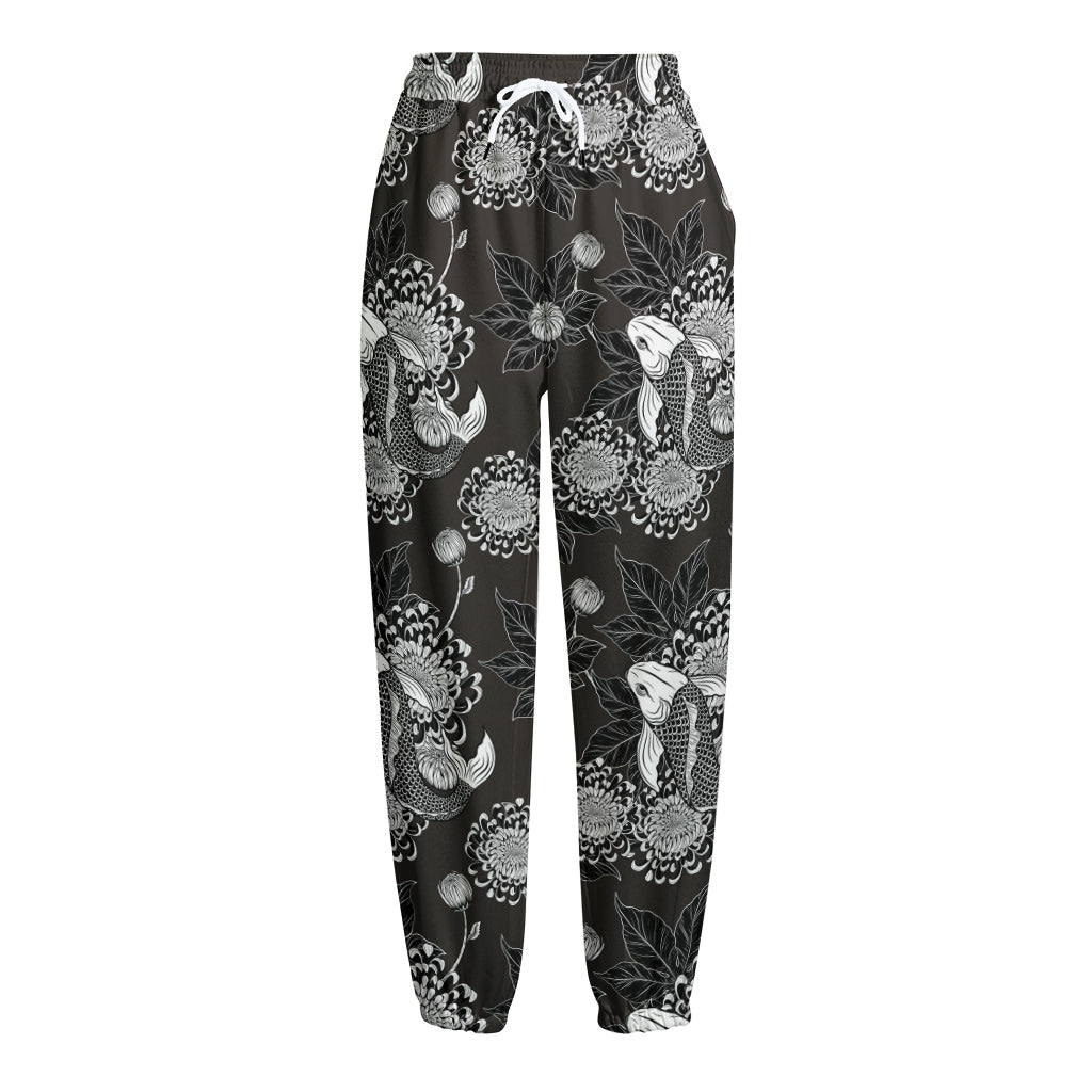 Koi Carp And Chrysanthemum Pattern Print Fleece Lined Knit Pants