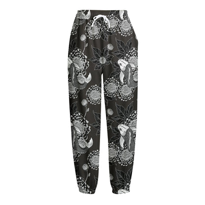 Koi Carp And Chrysanthemum Pattern Print Fleece Lined Knit Pants