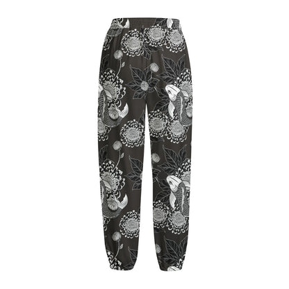 Koi Carp And Chrysanthemum Pattern Print Fleece Lined Knit Pants