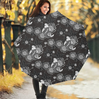 Koi Carp And Chrysanthemum Pattern Print Foldable Umbrella