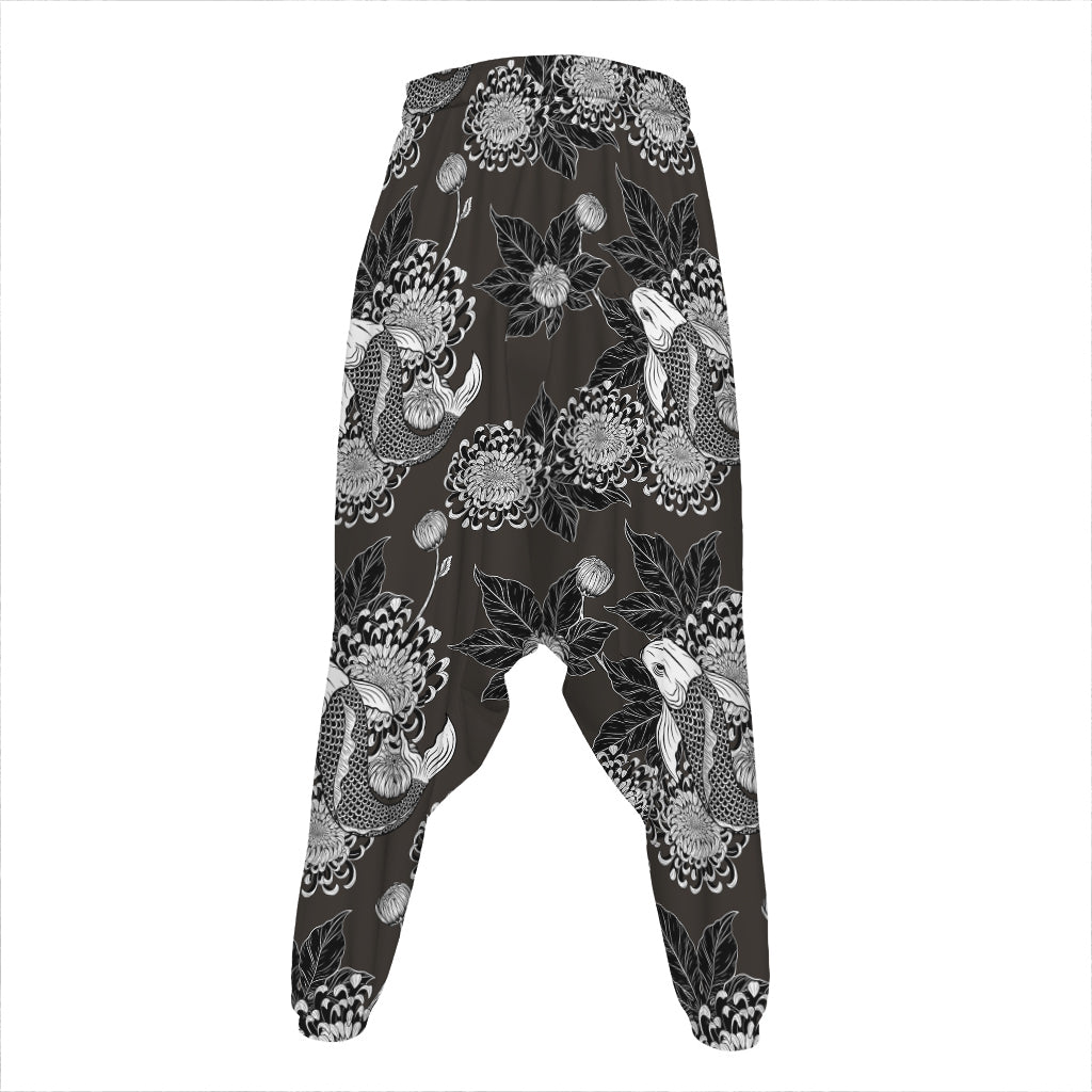Koi Carp And Chrysanthemum Pattern Print Hammer Pants