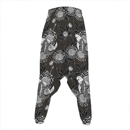 Koi Carp And Chrysanthemum Pattern Print Hammer Pants
