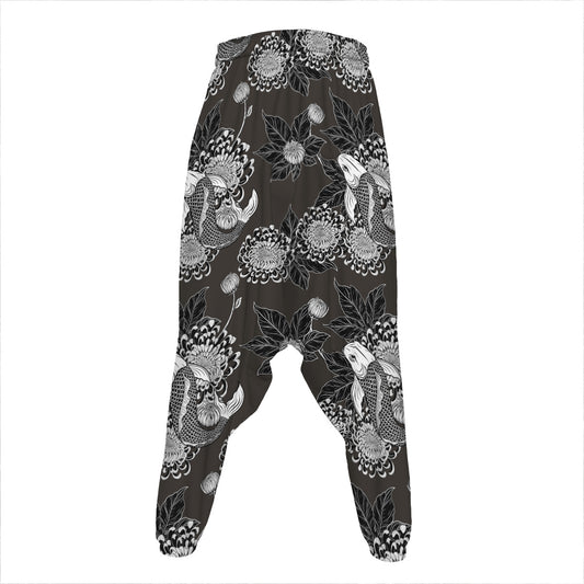 Koi Carp And Chrysanthemum Pattern Print Hammer Pants