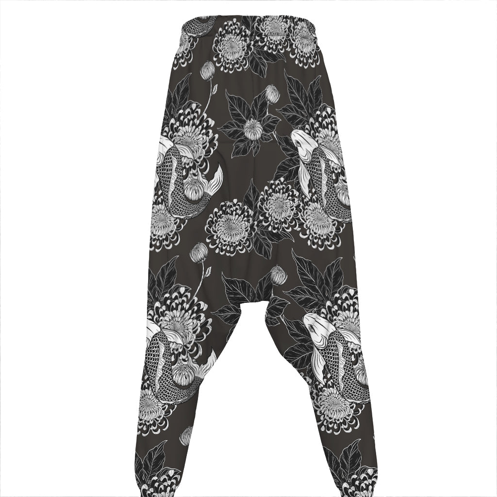 Koi Carp And Chrysanthemum Pattern Print Hammer Pants