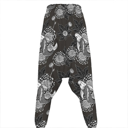Koi Carp And Chrysanthemum Pattern Print Hammer Pants