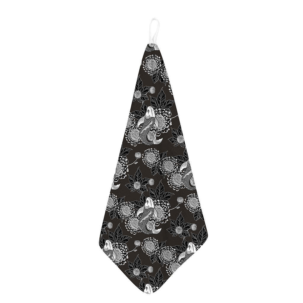 Koi Carp And Chrysanthemum Pattern Print Hand Towel