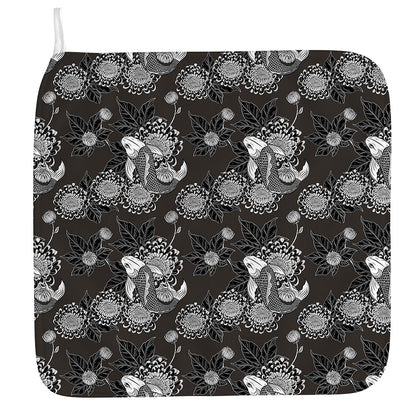 Koi Carp And Chrysanthemum Pattern Print Hand Towel