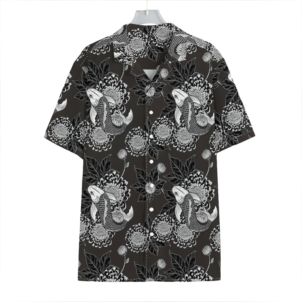 Koi Carp And Chrysanthemum Pattern Print Hawaiian Shirt