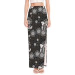 Koi Carp And Chrysanthemum Pattern Print High Slit Maxi Skirt