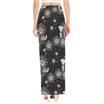 Koi Carp And Chrysanthemum Pattern Print High Slit Maxi Skirt