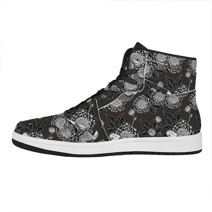 Koi Carp And Chrysanthemum Pattern Print High Top Leather Sneakers