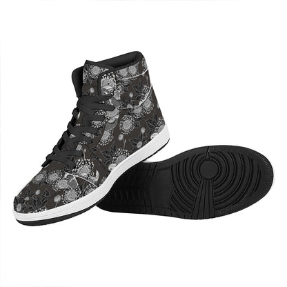 Koi Carp And Chrysanthemum Pattern Print High Top Leather Sneakers