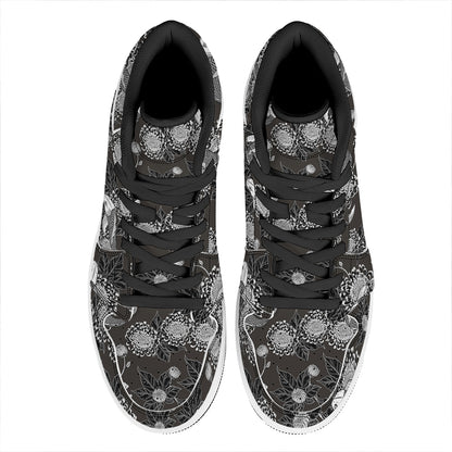 Koi Carp And Chrysanthemum Pattern Print High Top Leather Sneakers