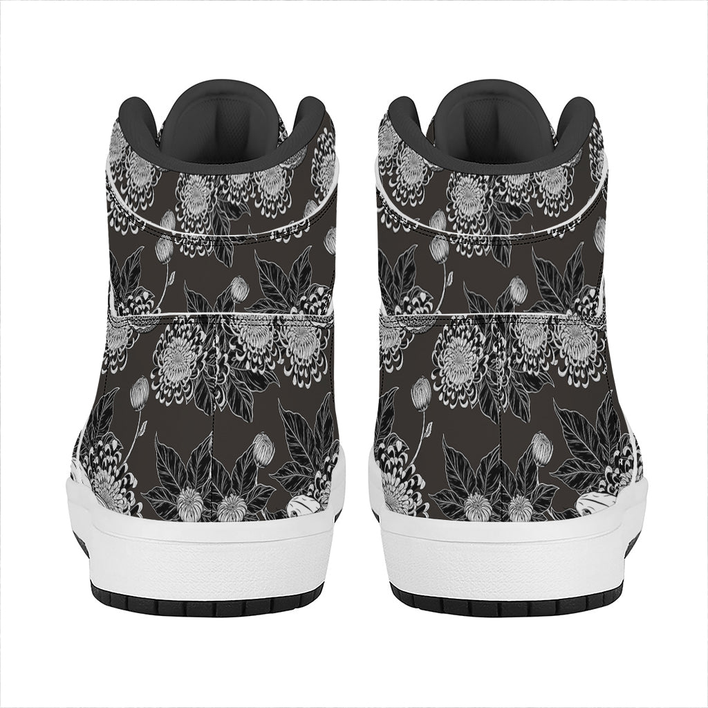 Koi Carp And Chrysanthemum Pattern Print High Top Leather Sneakers