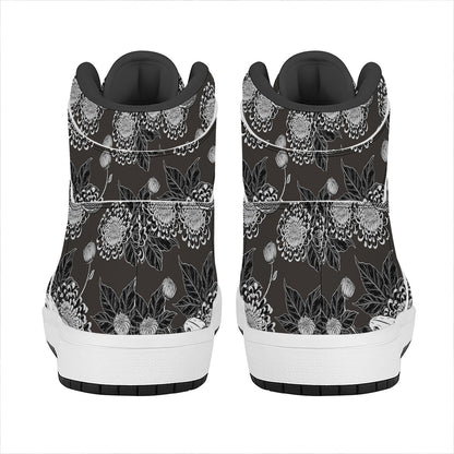 Koi Carp And Chrysanthemum Pattern Print High Top Leather Sneakers
