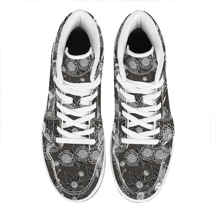 Koi Carp And Chrysanthemum Pattern Print High Top Leather Sneakers