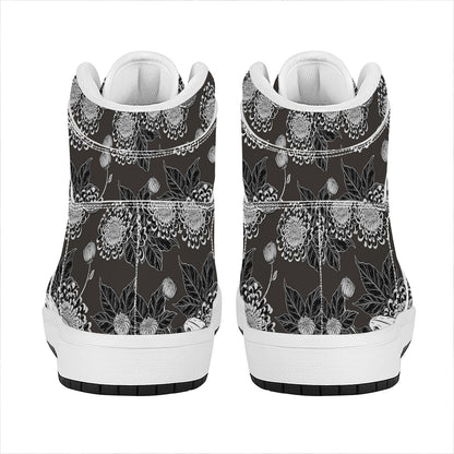 Koi Carp And Chrysanthemum Pattern Print High Top Leather Sneakers